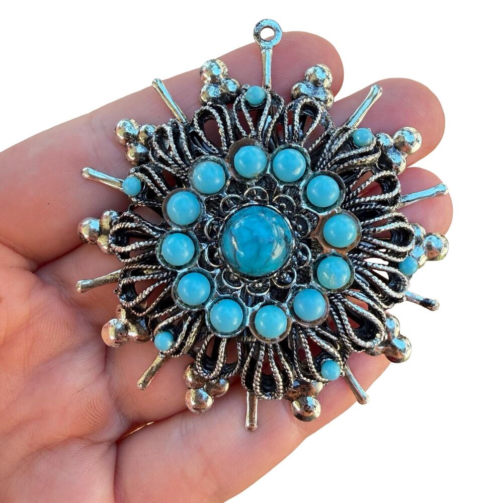 Vintage Jewelry Large Faux Turquoise Pendant Blue Pendant Turquoise Jewelry